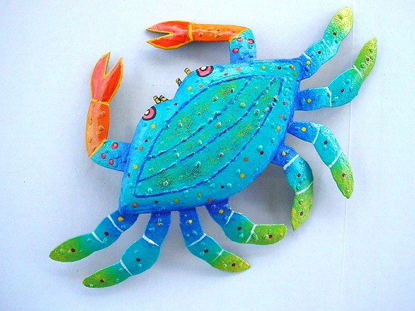 48in XL Metal Teal Crab Wall Art